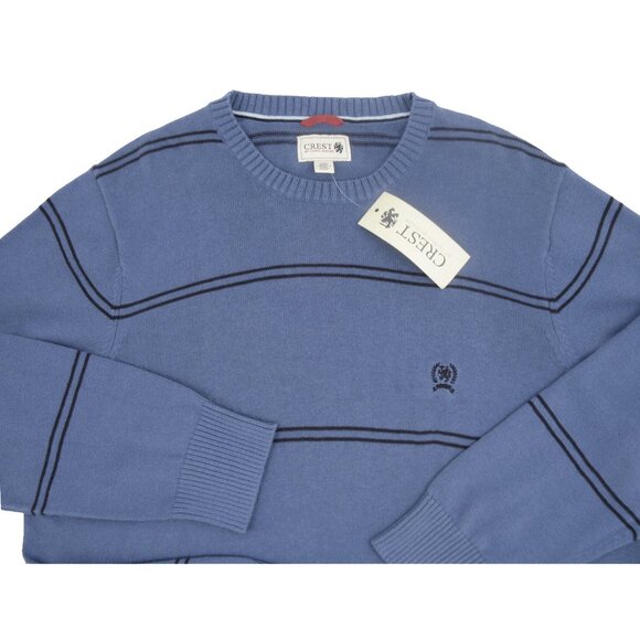 NEW Vintage Tommy Hilfiger Sweater! Large Blue Black Stripes Griffin Crest - Picture 1 of 1